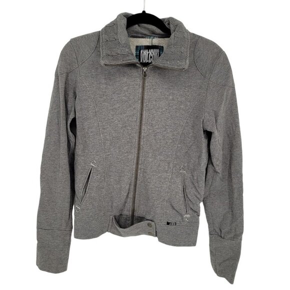Volcom womens medium gray Squadron Moto jacket full zip pockets cotton - Picture 1 of 12